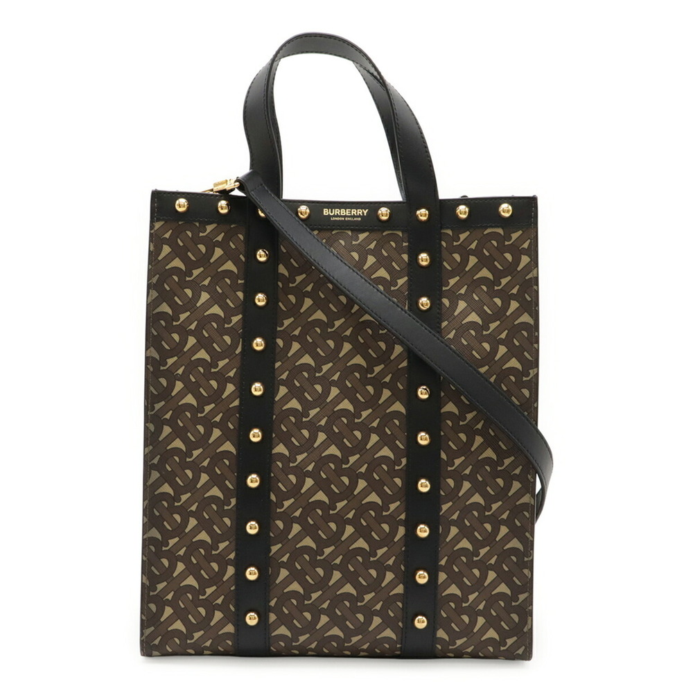 BURBERRY TB Small Monogram Tote Bag Shoulder Leather Beige Brown Black 8025068